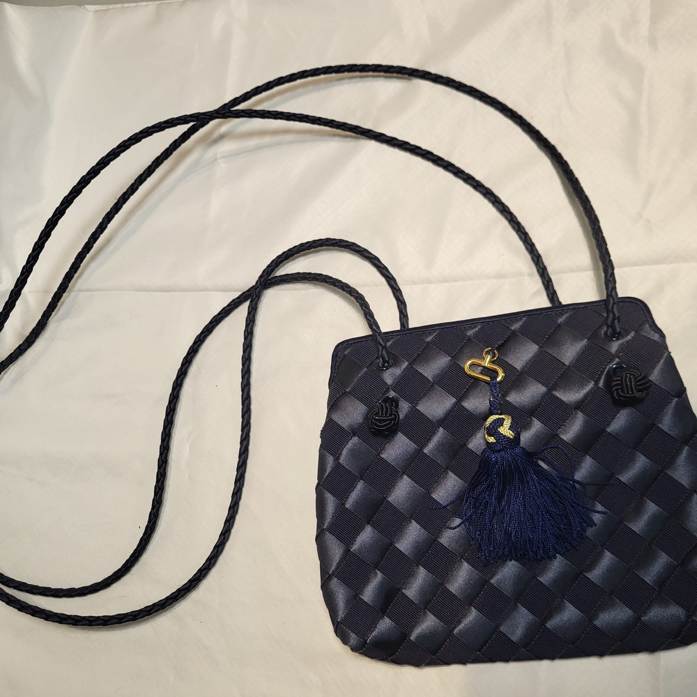 Bottega Veneta Navy Woven Crossbody Bag